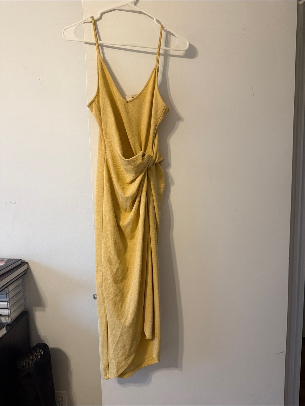 H&M Yellow Knot-Detail Midi Slip Dress